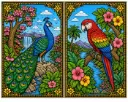 Peacock & Parrot Floral Canvas Painting Kit – Colorful Nature Artwork Set of 2