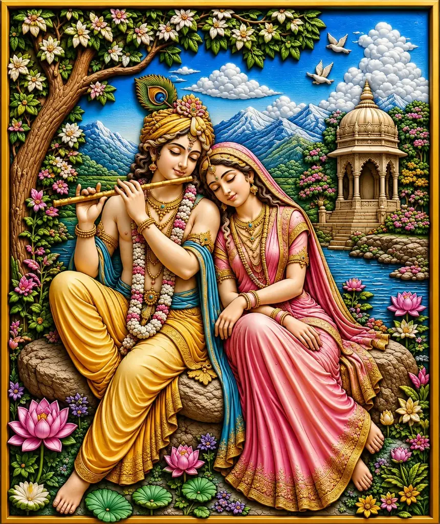 Lord Krishna & Radha Decorative Figurine 3D Painting Set