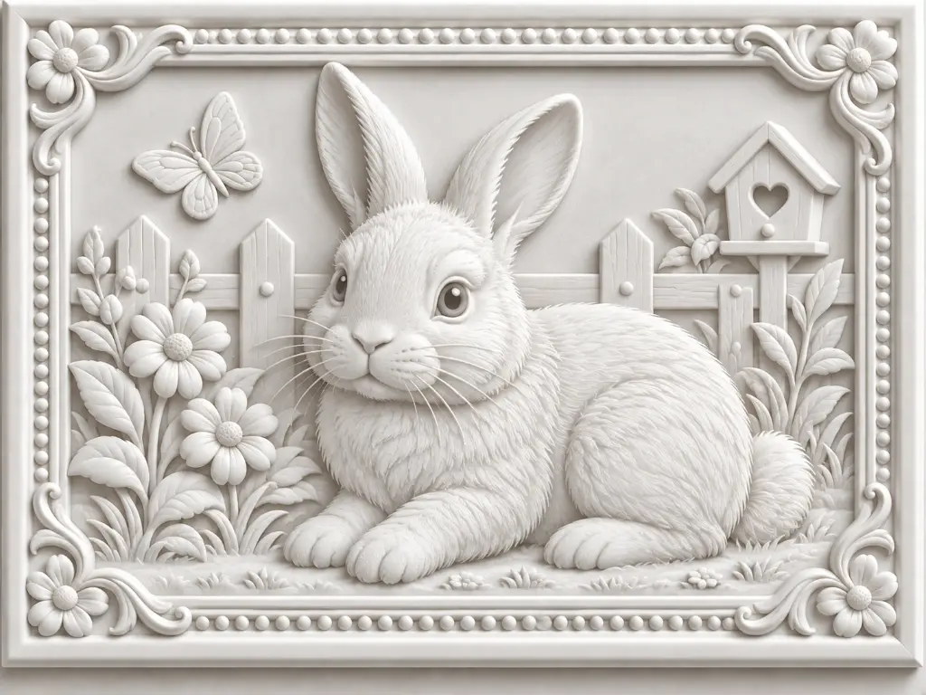 RABBIT Image 3d Printed Relief Model  (copy)