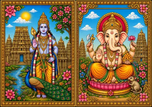  Lord Murugan & Lord Ganesha Traditional Canvas Painting Kit  