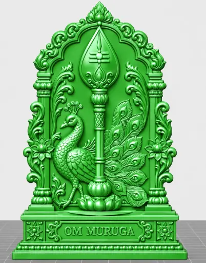 Om Muruga VELUM MAYILUM - RELIEF MODEL - SHINY GREEN